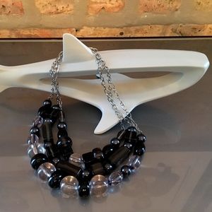 Vintage Black Lucite Bead Statement Necklace